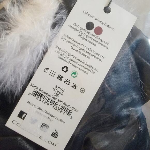 Coquette OS Black Matte Wet Look Bandeau Top & Booty Shorts Set - Picture 3 of 3